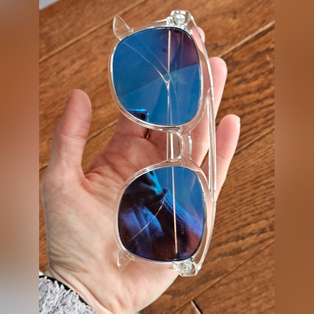 Joe's Jeans Brand Blue Lens Clear Frame Sunglasses